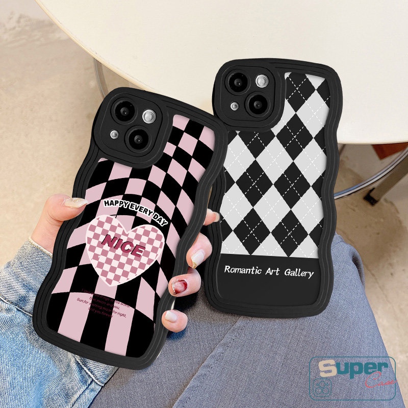 Casing Art Twist Checkerboard Untuk Redmi Note11 8 10 11s 10s 9 11 Pro 9s Redmi A1 12C 9A 10A 9T 10 A1+ 9C 10C POCO M3 X3 NFC Pro Mi 11T Pro Wavy Edge Retro Love Heart Sarung Soft Cover