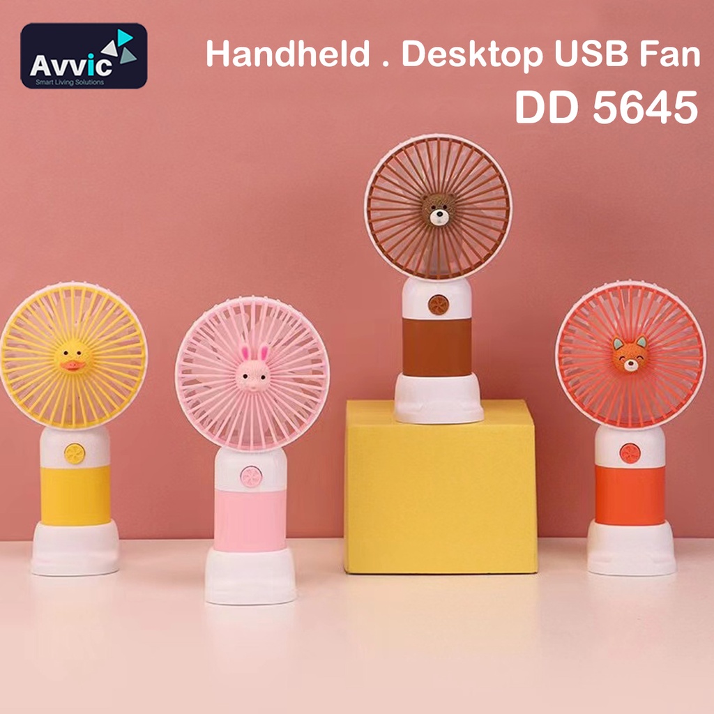 AVVIC DD5645 Kipas Angin Genggam Portable Mini Handheld Desktop Fan USB Rechargeable with Holder