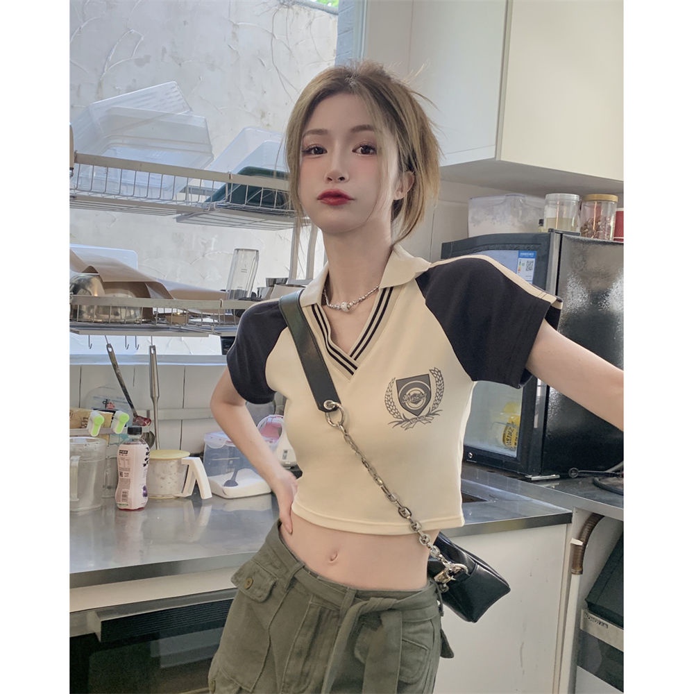 Summer Premium Knit Shirt Top Polos Lengan Pendek V Casual Atasan