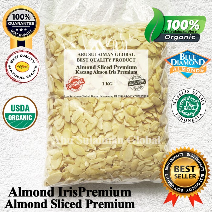 

New Arrival Kacang Almond Slice Mentah Premium/Organic Raw Slice Almond 1 kg Halal