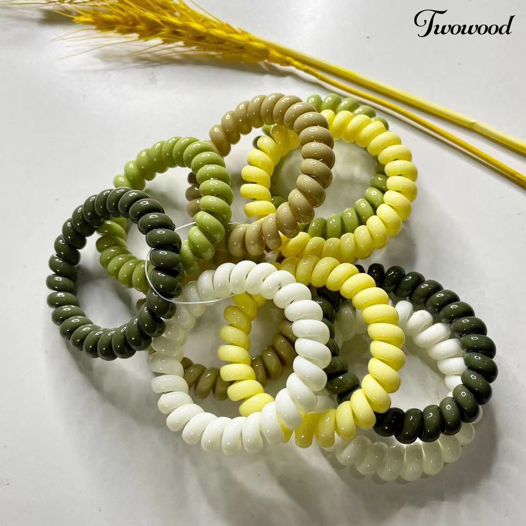 Twowood 9Pcs Warna Permen Anti Jatuh Ikat Rambut Ketat Karet Telepon Spiral Rambut Elastis Scrunchy Aksesoris Rambut