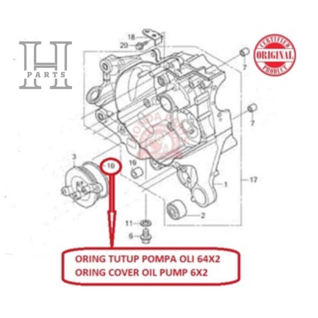 ORING TUTUP POMPA OLI COVER OIL PUMP BEAT SCOOPY SPACY KARBURATOR FI STARTER KASAR 91307-639-000 ORIGINAL HONDA AHM HGP