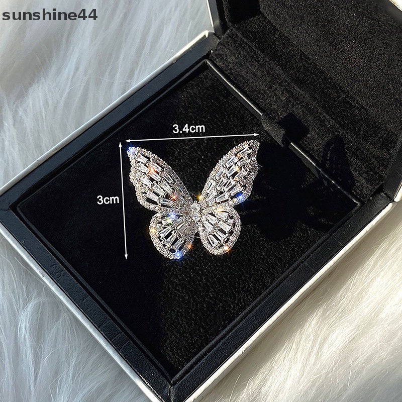 Cincin Kupu-Kupu Sunshine Zircon Permata Batu Pembukaan Berlebihan Cincin Buku Jari Besar ID