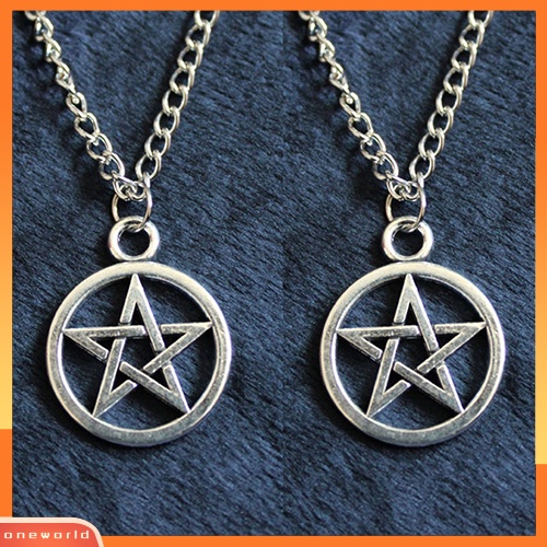 [WOD] 2 Pcs Fashion Unisex Bintang Lingkaran Pentagram Liontin Kalung Pasangan Xmas Hadiah