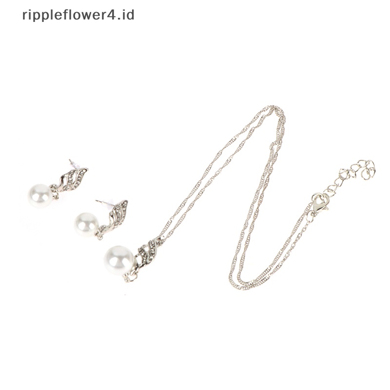 {rippleflower4.id} 1set Berlian Imitasi Pernikahan Bridal Set Perhiasan Untuk Wanita Mutiara Imitasi Liontin Kalung Anting Set Pesta Perhiasan Hadiah~