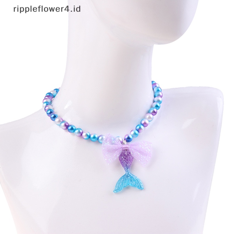 {rippleflower4.id} 1set Bayi Perempuan Manik-Manik Kalung Set Mermaid Ekor Liontin Anak Kids Adjustable Indah Kalung Pesona Perhiasan Hadiah~