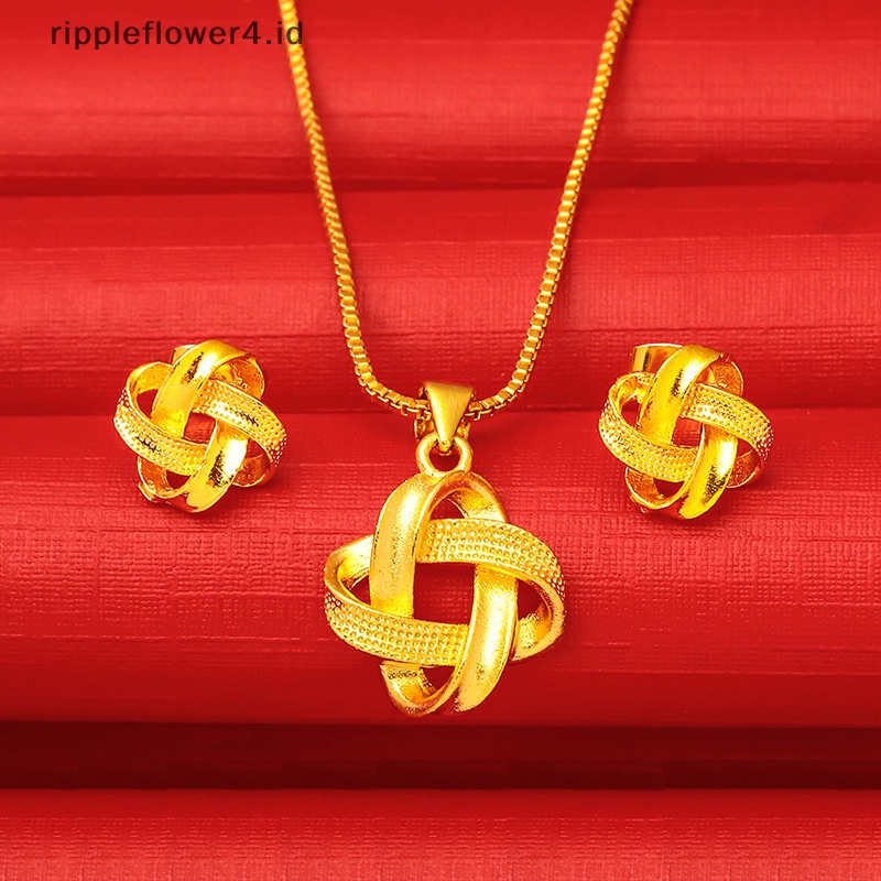{rippleflower4.id} 3pcs /Set Perhiasan Untuk Wanita Interweave Geometris Liontin Kalung Anting Perhiasan Pernikahan Set Aksesoris Pesta Hadiah~