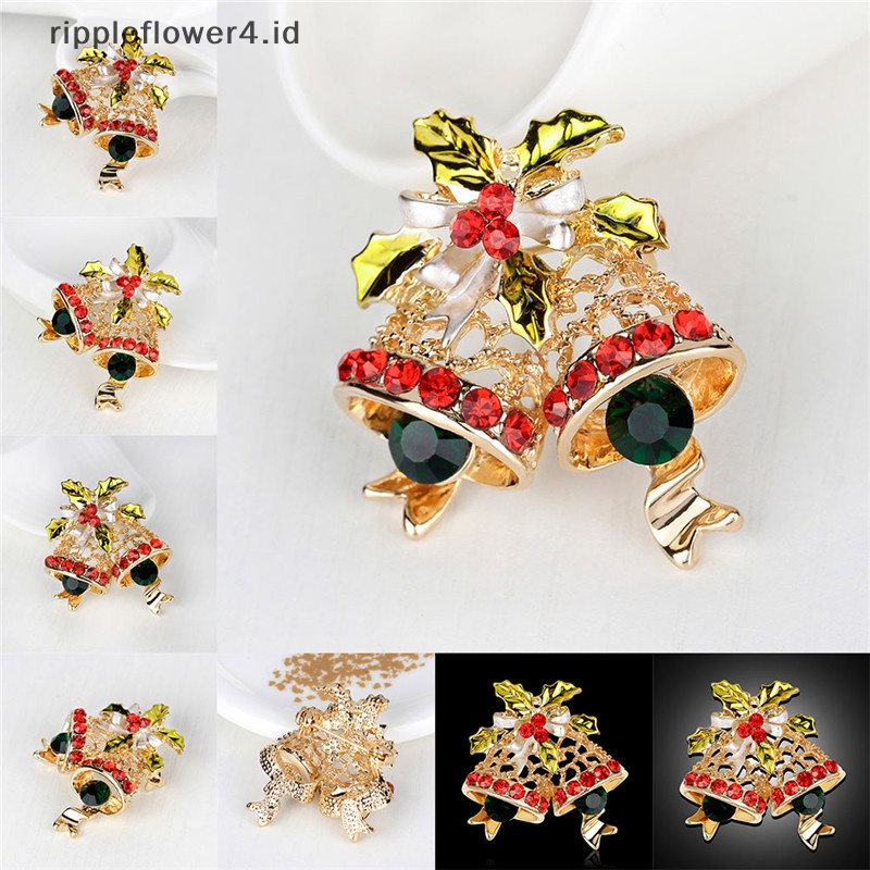 {rippleflower4.id} Bros Kristal Baru Pin Buket Pernikahan Lady Lonceng Snowman Pohon Hadiah Natal~