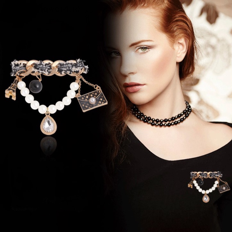 {rippleflower4.id} 1pc Bros Pewangi Aksesoris retro Wanita Mutiara Kristal Mewah Jaket pin  ~