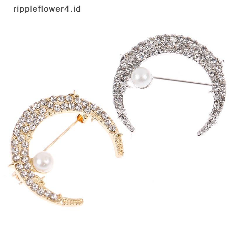 {rippleflower4.id} Mutiara Berlian Imitasi Bulan Bros Wanita Pernikahan Kantor Bros Pin Hadiah Aksesoris~