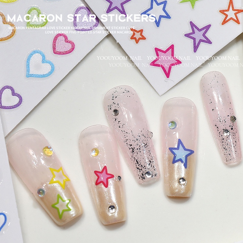 Creative Nail Art Stickers Seri Bintang Cinta Warna-Warni Gadis Hias DIY Stiker Kuku