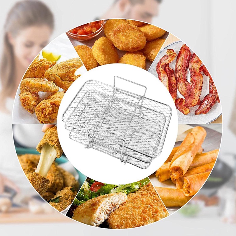 Rak Roasting Stainless Steel Multi-Layer/ Air Fryer Dehydrator Rack/ Aksesoris Panggangan Barbekyu Berkemah Luar Ruangan