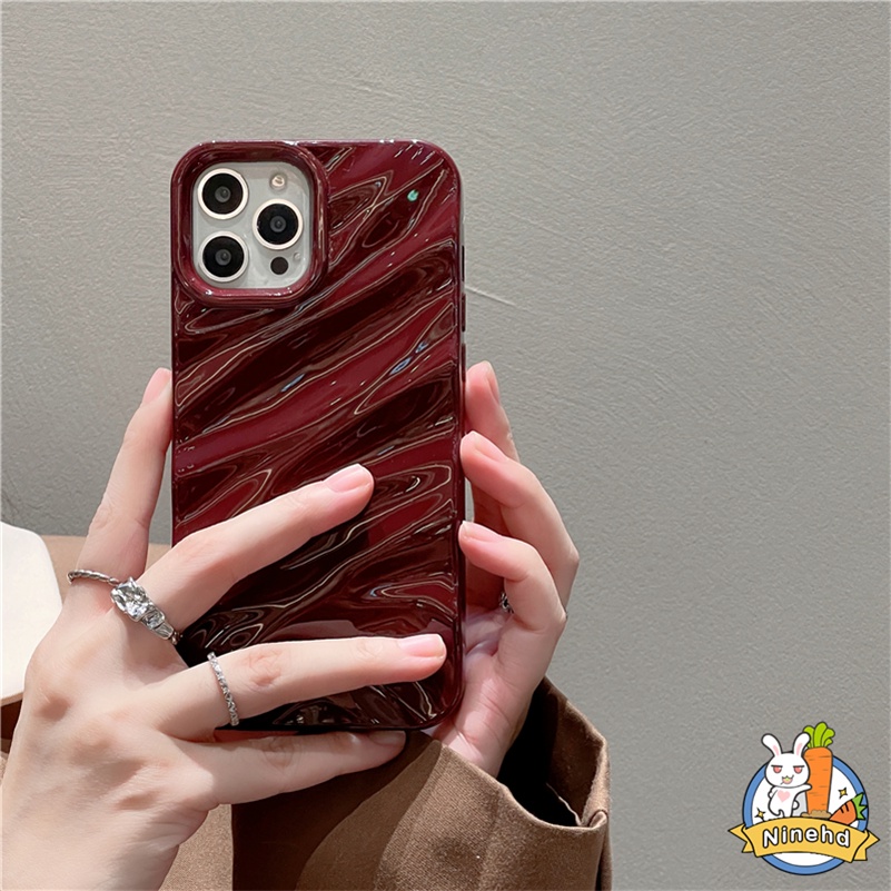 Casing iPhone Motif Gelombang Pleats Merah Anggur Mewah Kompatibel Untuk Iphone14 13 12 11 Pro Max X Xr Xs Max8 7 6 6s Plus SE 2020warna Solid Soft Case Tahan Debu Soft TPU Penutup Belakang