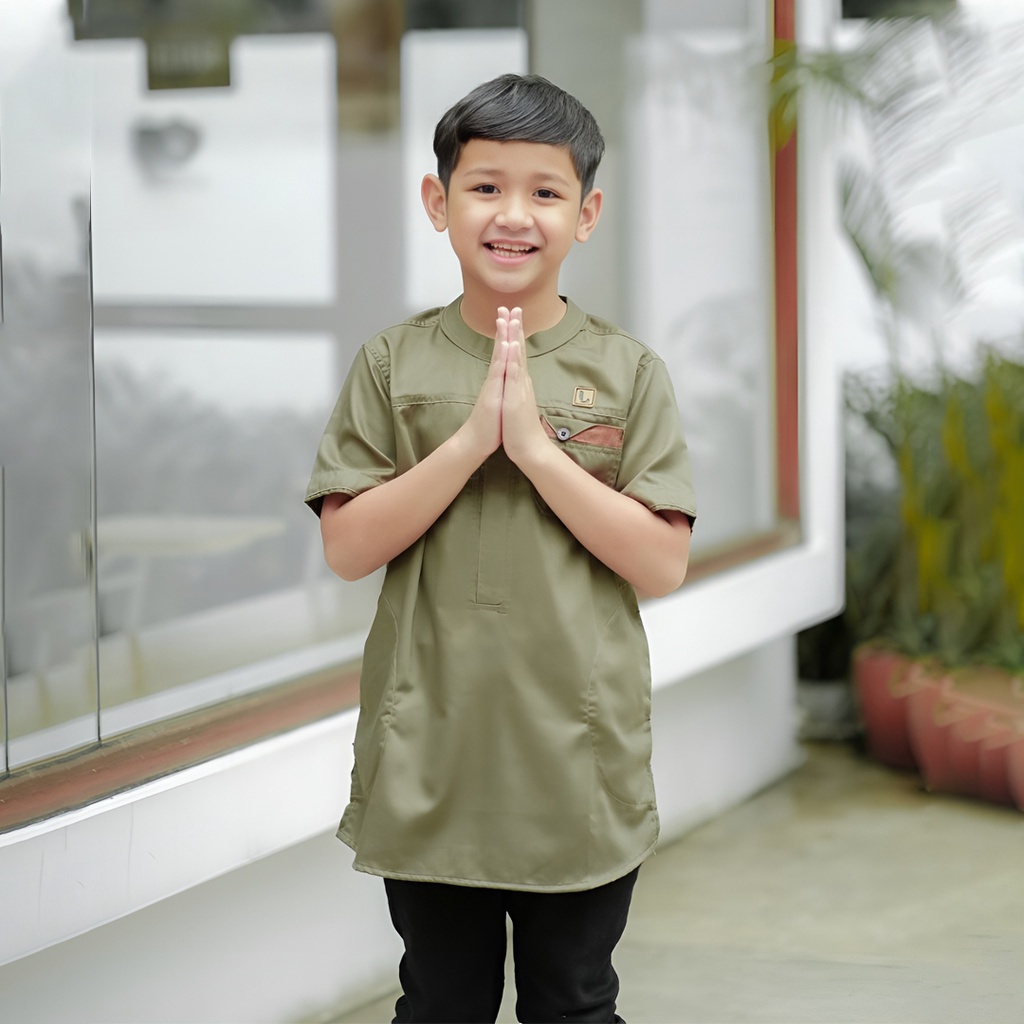 Baju Koko Kurta Anak Laki-laki Terbaru dan Trendi Lengan Pendek Army | baju koko anak | baju koko an