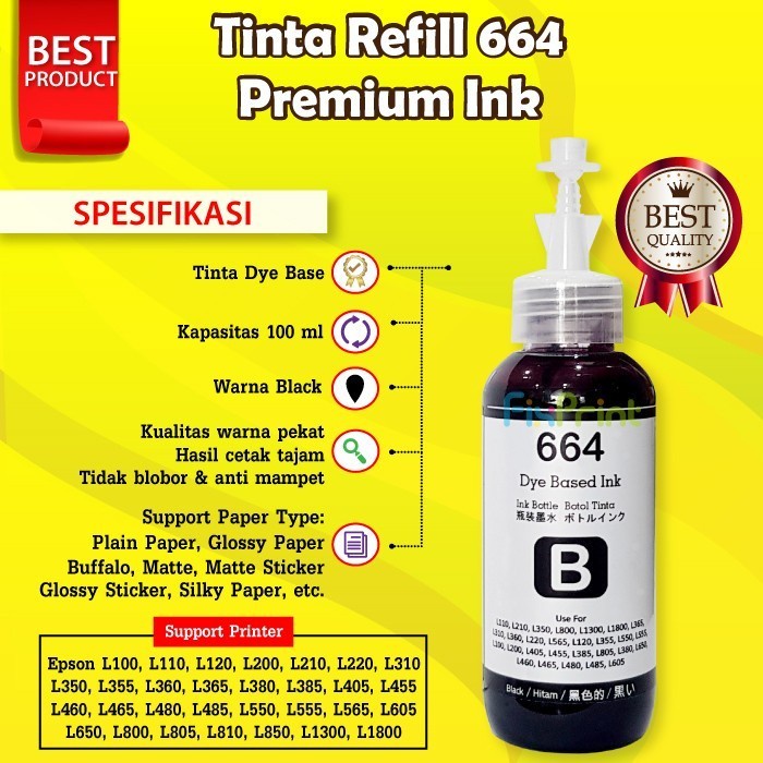 Premium Ink 664 BKCMY Original Ink Support L120 L121 L220 l350 L360