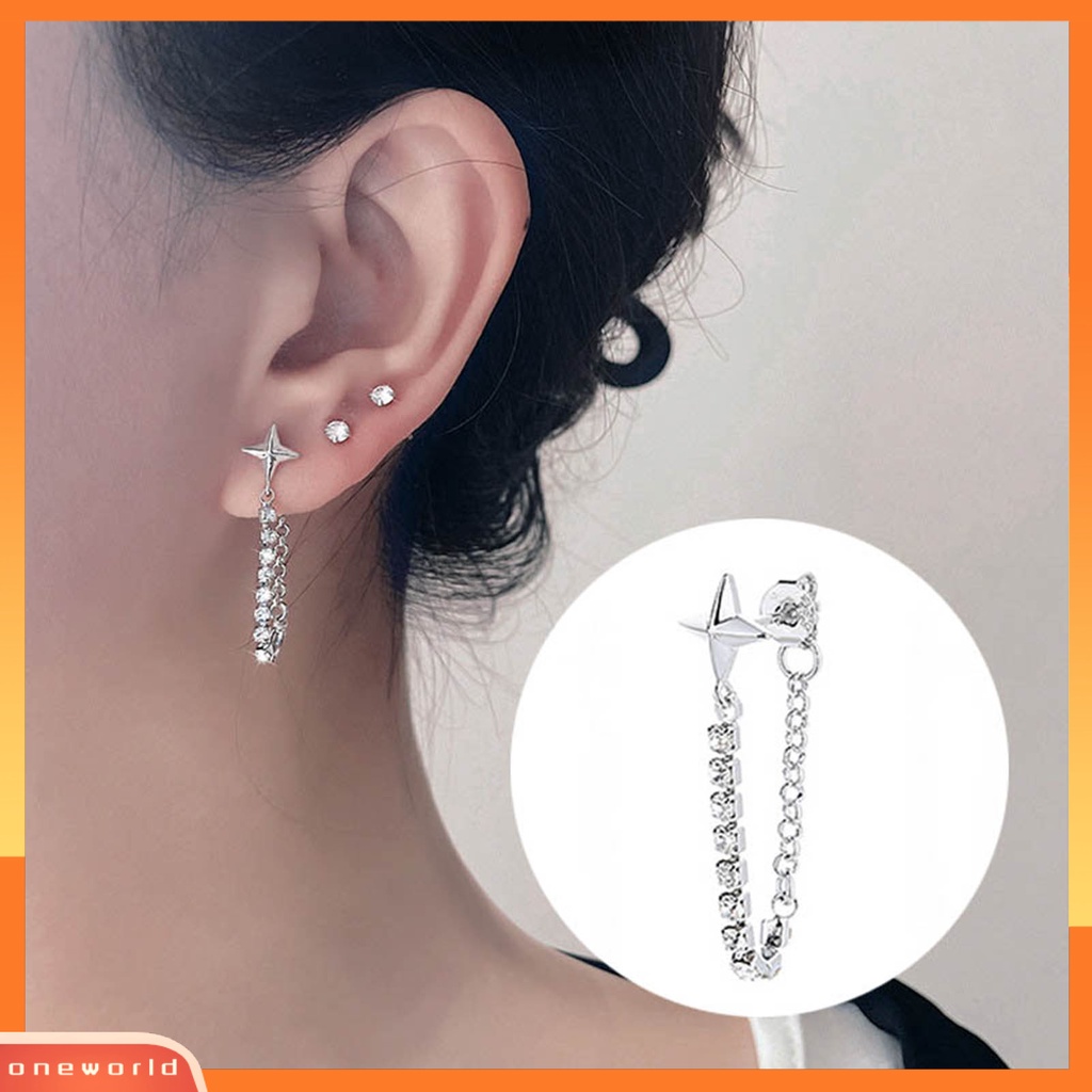 [WOD] 1pc Anting Wanita Bentuk Bintang Rumbai Perhiasan Bersinar Cubic Zirconia Drop Earring Untuk Pesta Pernikahan Perjamuan Prom