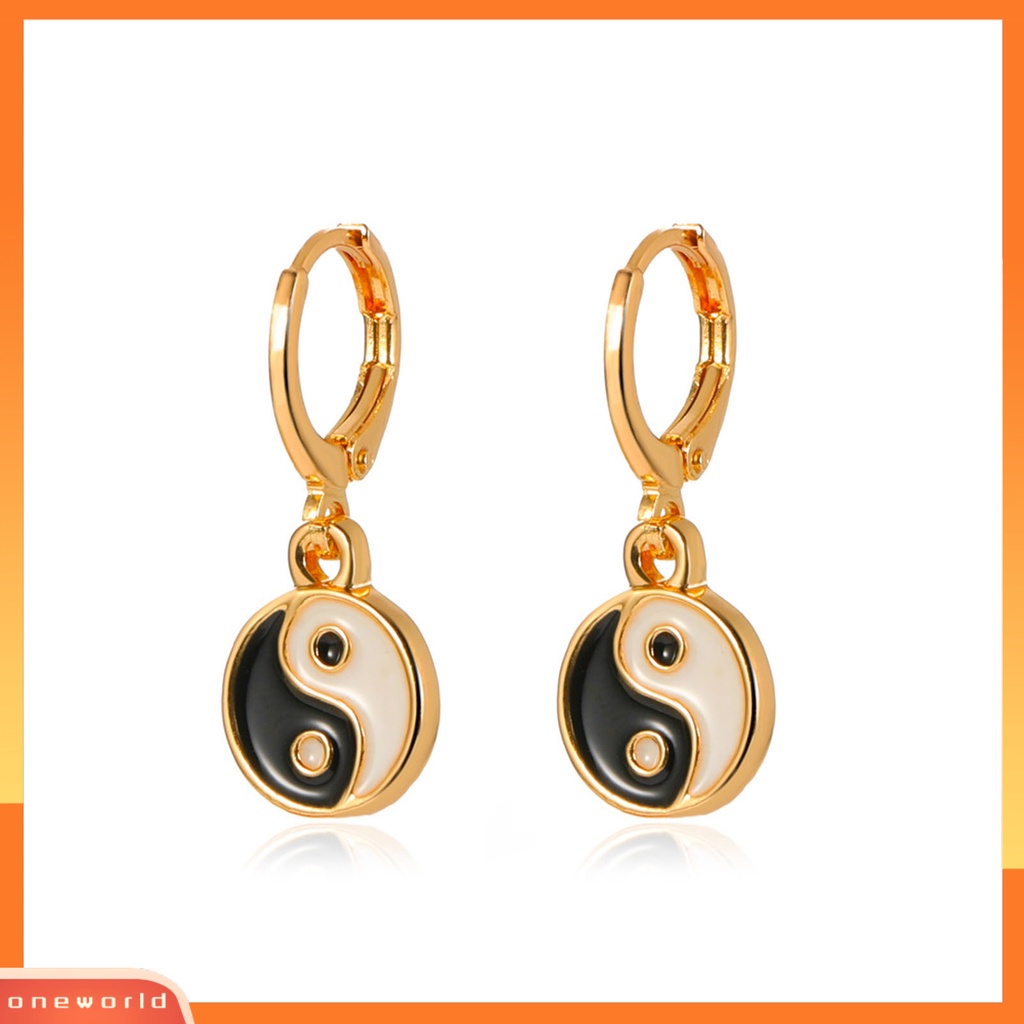 [WOD] 1pasang Anting Tetes Tindik Romantis Tradisional Warna-Warni Tai Chi Yin Yang Anting Hoop Perhiasan Pesta