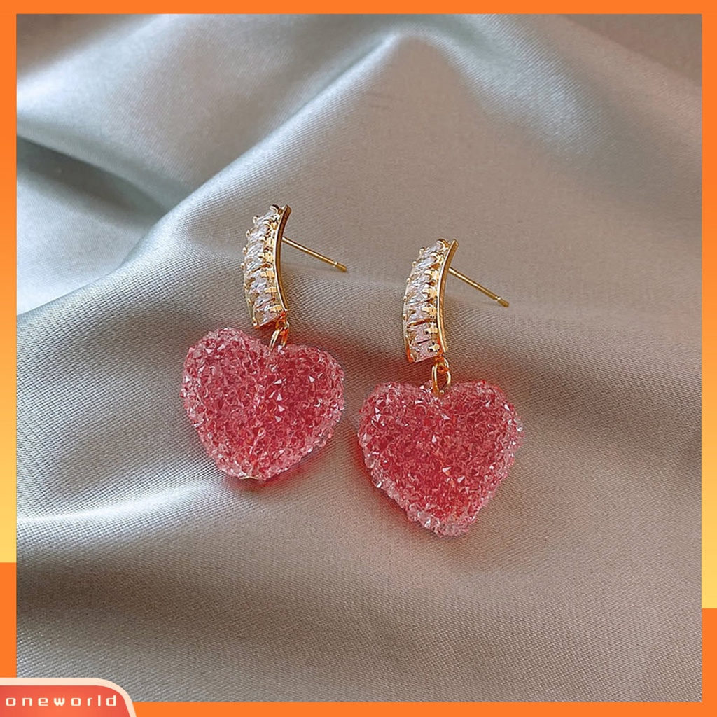 [WOD] 1pasang Anting Menjuntai Temperamen Mengkilap Elegan Geometris Berkilau Dekorasi Cubic Zirconia Wanita Cinta Hati Liontin Drop Earrings Perhiasan Untuk Perjamuan