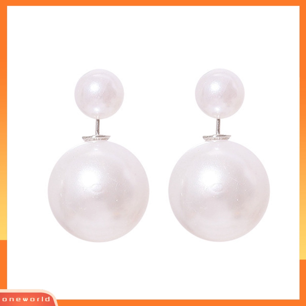 [WOD] 1pasang Ear Studs Temperamen Elegan Minimalis Geometris Electroplating Hias Hadiah Wanita Dua Sisi Besar Mutiara Imitasi Stud Earrings Perhiasan Untuk Pacaran