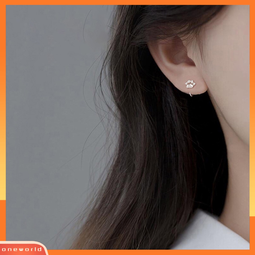 [WOD] 1pasang Ear Studs High Polished Opening Hypoallergenic Silver plated Nyaman Dipakai Hadiah Tembaga Wanita Kaki Kucing Setengah Hoop Huggie Earrings Untuk Pacaran