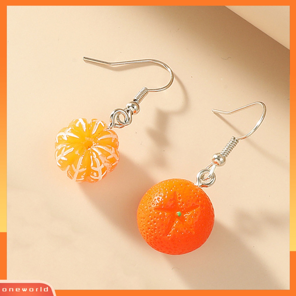 [WOD] 1pasang Hidup Menawan Warna Cerah Menjuntai Anting Indah Buah Orange Drop Hook Earrings Perhiasan Acessories