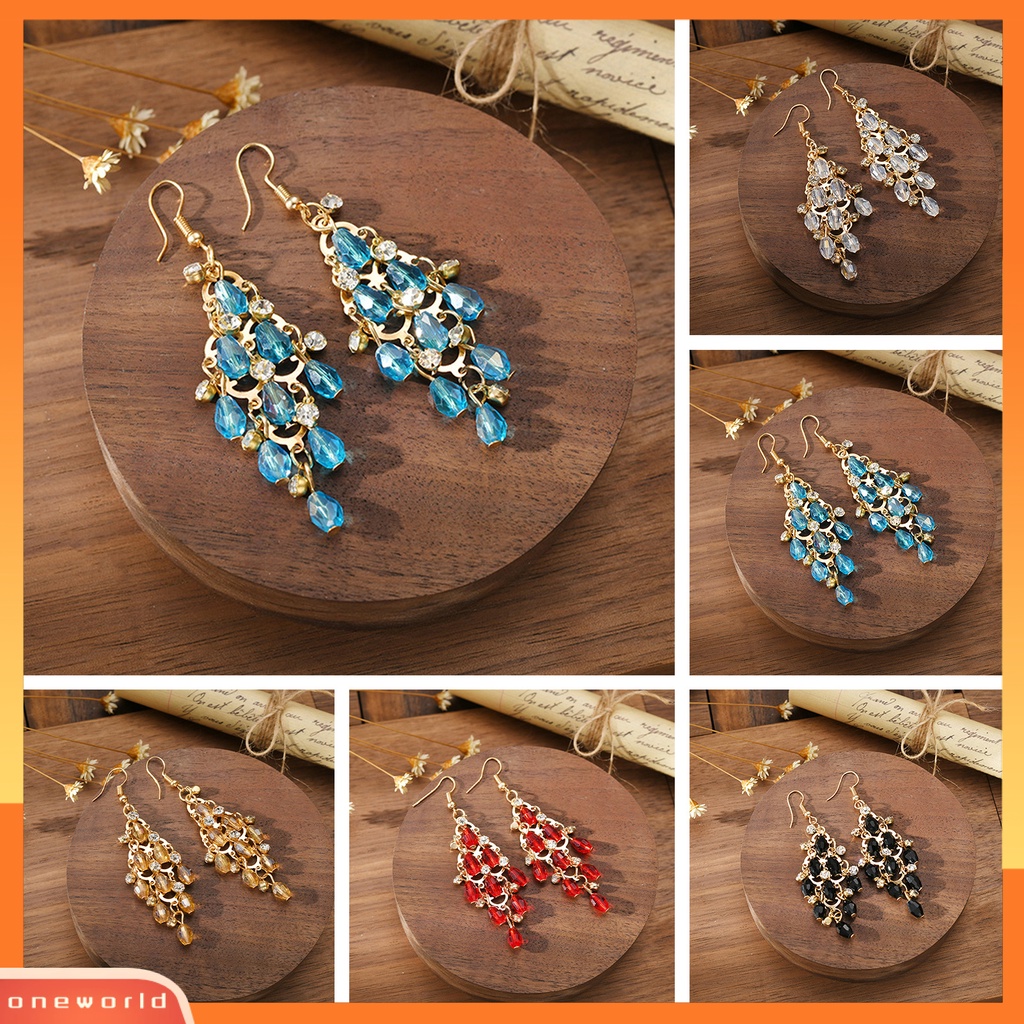 [WOD] 1pasang Anting Wanita Multi-layer Kristal Imitasi Bentuk Belah Ketupat Anting Menjuntai Eye-catching Untuk Prom