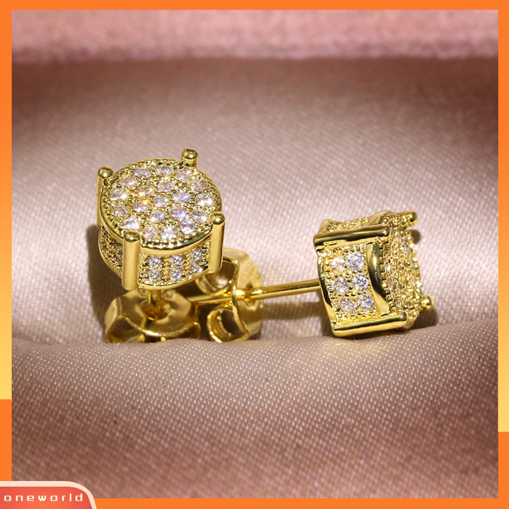 [WOD] Fashion Lady Cubic Zirconia Hias Bulat Telinga Stud Anting Tindik Perhiasan Hadiah
