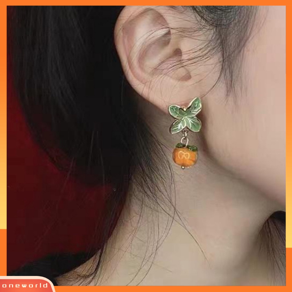 [WOD] 1pasang Anting Menjuntai Kaca Tindik Hidup Indah Buah Kesemek Drop Stud Earrings Perhiasan Acessories