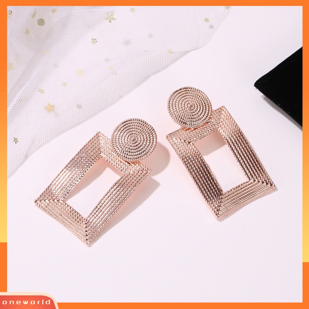 [WOD] Wanita Berongga Persegi Panjang Geometris Menjuntai Ear Stud Earrings Perhiasan Pernyataan