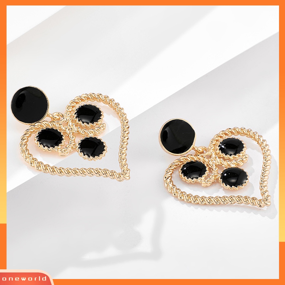 [WOD] Vintage Wanita Berongga Hati Enamel Menjuntai Telinga Stud Anting Pesta Perhiasan Hadiah