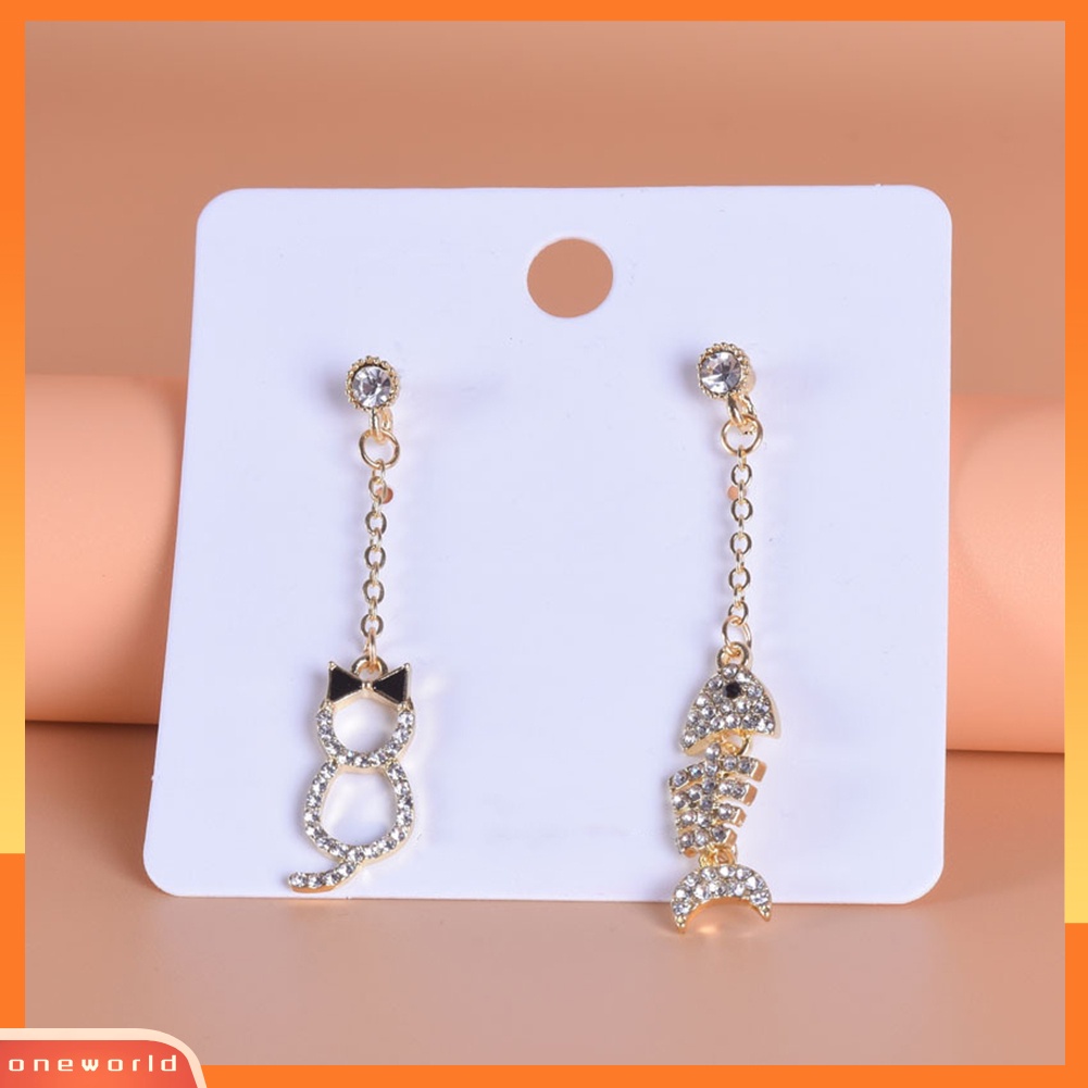 [WOD] Wanita Fashion Kucing Ikan Tulang Bentuk Panjang Menjuntai Telinga Studs Earrings Perhiasan Pesta