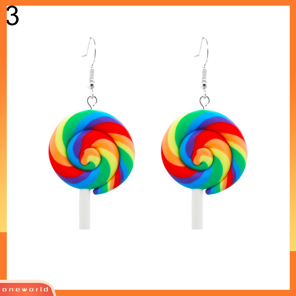 [WOD] Fashion Rainbow Lollipop Permen Menjuntai Kait Anting Wanita Perhiasan Hadiah Pesta