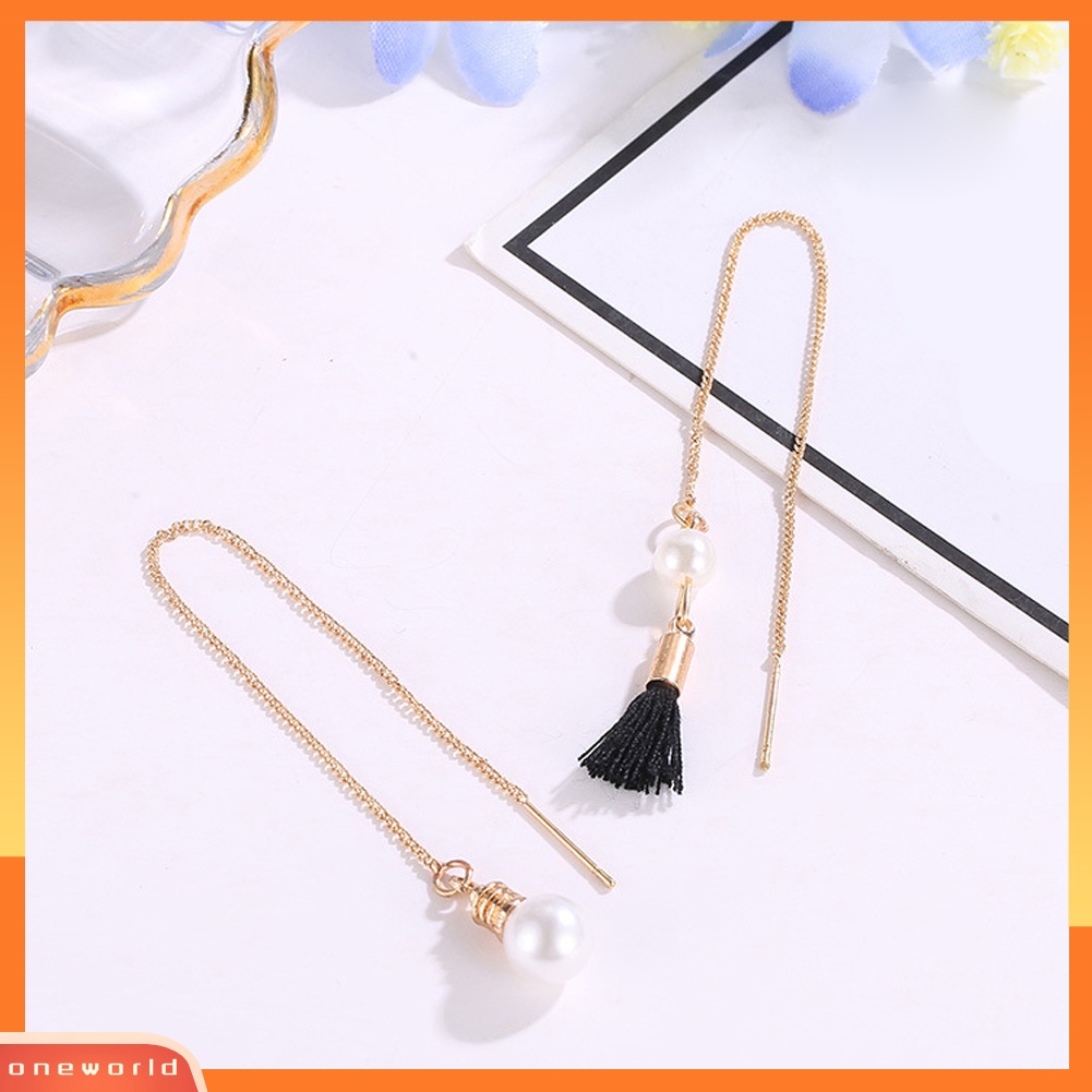 [WOD] Fashion Tidak Teratur Rumbai Mutiara Imitasi Rantai Panjang Menjuntai Stud Earrings Perhiasan