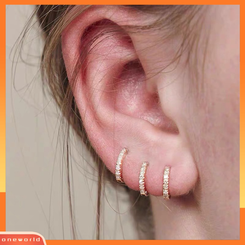 [WOD] Anting Wanita Berlian Imitasi Simple Mini Piercing Hoop Studs Earlobe Tragus Lingkaran Untuk Perempuan