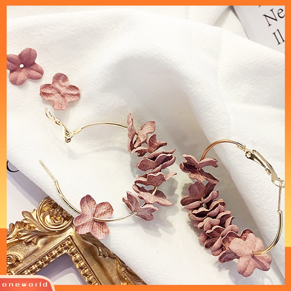 [WOD] Fashion Kain Bunga Lingkaran Besar Pernyataan Wanita Hoop Earrings Perhiasan Hadiah