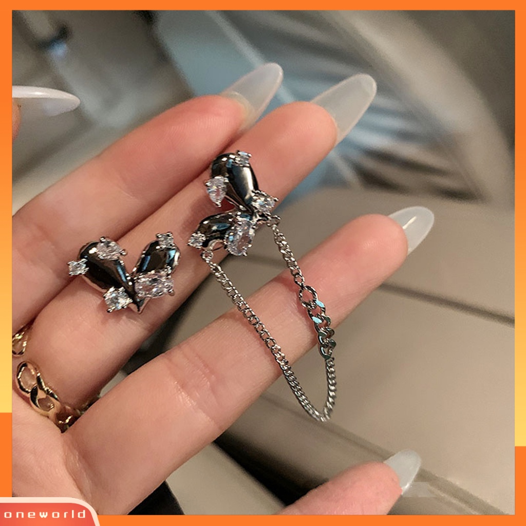 [WOD] 1pasang Anting Pejantan Hati Asimetris Perhiasan Berkilau Gaya Korea Ear Studs Hadiah Ulang Tahun