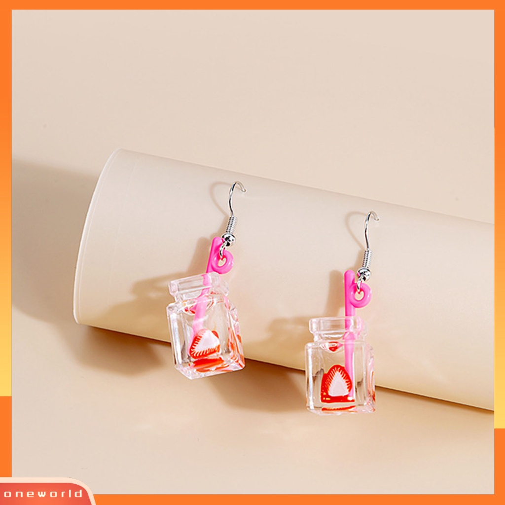 [WOD] 1pasang Drop Earrings Indah Ringan Resin Kartun Buah Susu Cangkir Teh Anting Untuk Pesta