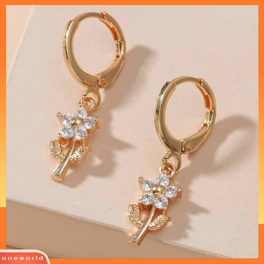 [WOD] Anting Pesta Liontin Bunga Wanita Elegan Berlian Imitasi Semua Pertandingan Ear Studs Perhiasan Aksesoris