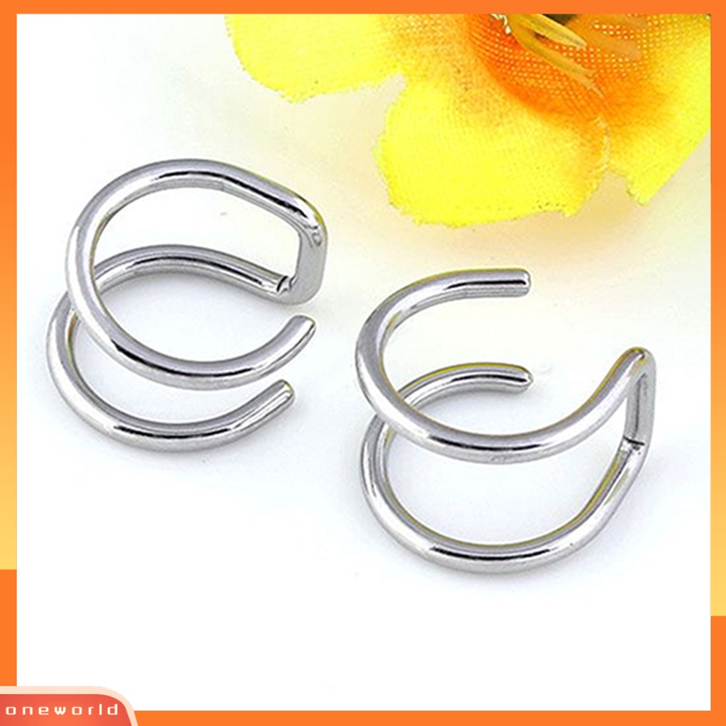 [WOD] Ear Clip Cuff Keren Non Piercing Anting Tulang Rawan Palsu Stainless Steel 2baris Untuk Bar