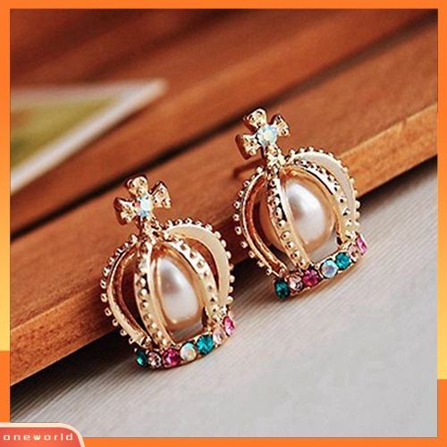 [WOD] Anggun Putri Mahkota Salib Warna-Warni Berlian Imitasi Mutiara Imitasi Ear Stud Earrings