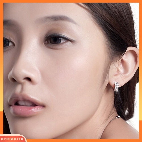 [WOD] Wanita Baris Ganda Bening Cubic Zirconia Hoop Huggie Anting Pesta Pernikahan