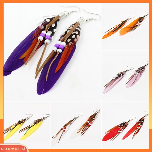 [WOD] Perhiasan Fashion Wanita Handmade Anting Bulu Angsa Menjuntai Kait Eardrop