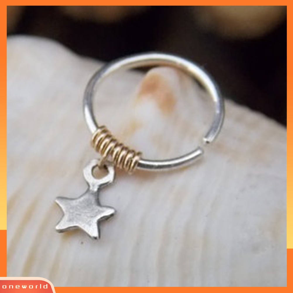 [WOD] 1pc Cincin Lady Tembaga Alloy Bintang Liontin Tulang Rawan Hoop Piercing Telinga Atas Stud