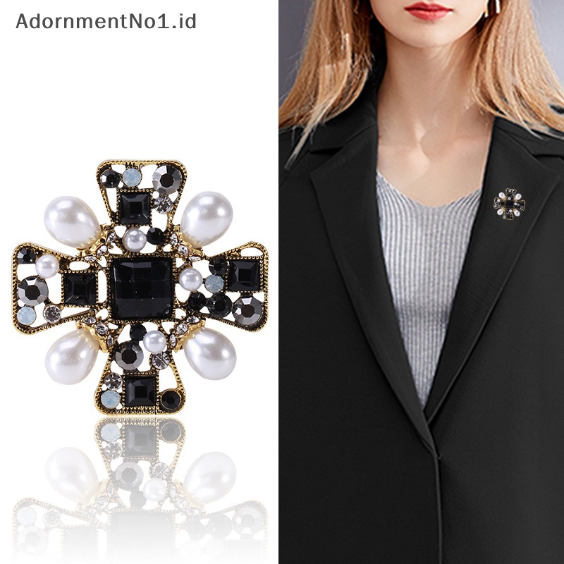 [AdornmentNo1] Vintage Cross Mutiara Bros Wanita Baroque Style Jas Mantel Pin Aksesoris [ID]