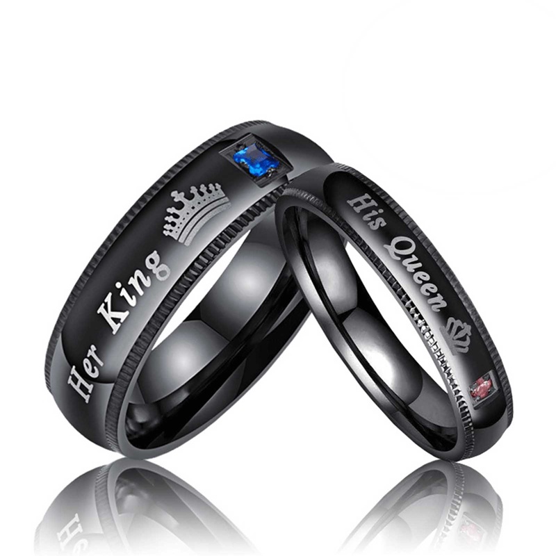 Fashion Couple Rings Her King His Queen Statement Rings Fashion Zirkon Mahkota Cincin Romantis Anniversary Pernikahan Band Ring