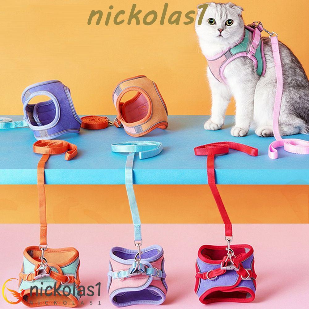 Nickolas1 Cat Harness Dengan Tali Reflektif Luar Ruangan Anjing Tali Lembut Rompi Harness Bernapas Hewan Peliharaan Rompi