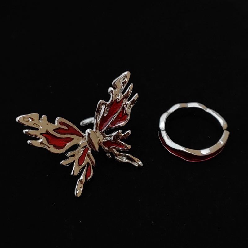 Cincin Pembukaan Kupu-Kupu Merah Aksesoris Kepribadian Mewah Cahaya Retro