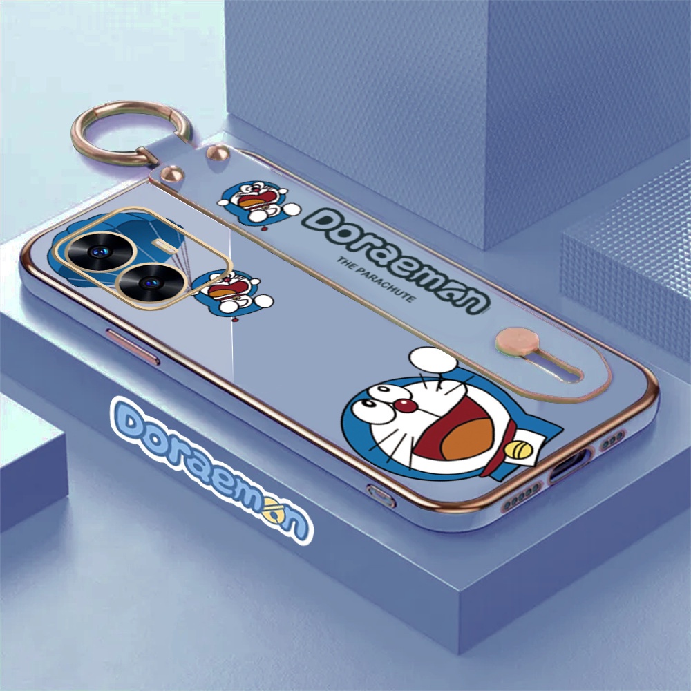 Soft Case OPPO A78 Reno 8T 4G A55 A96 A76 A13S A12e A31 A52 A92 A5 A9 2020 A83 A1K A94 F11 A37 Reno6 5F 4F Kartun Lucu Doraemon Lipat Stand Holder Mewah Plating Penutup Karet