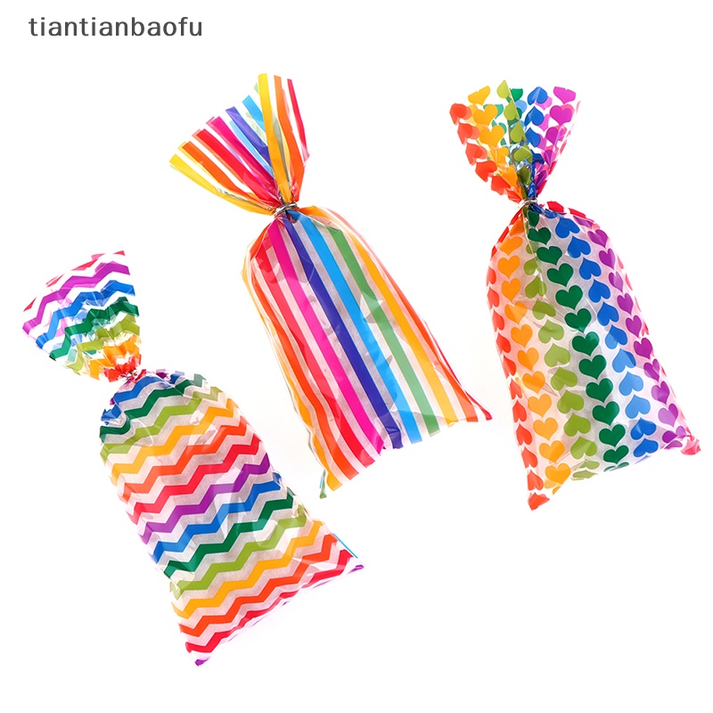 [tiantianbaofu] 120 Pcs Rain Stripes Candy Bags OPP Cellophane Kantong Hadiah Snack Makanan Kantong Butik