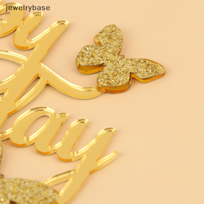 [jewelrybase] 1pc Happy Birthday Cake Topper Kupu-Kupu Akrilik Dekorasi Sisipan Kue Butik